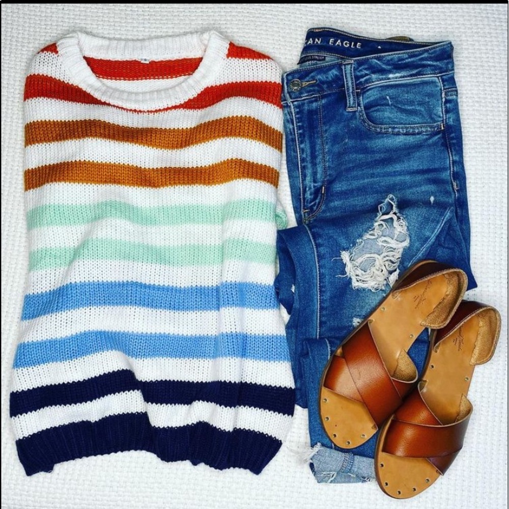 Zesica Rainbow Stripe Knit Pullover Medium Sweater - Picture 2 of 16